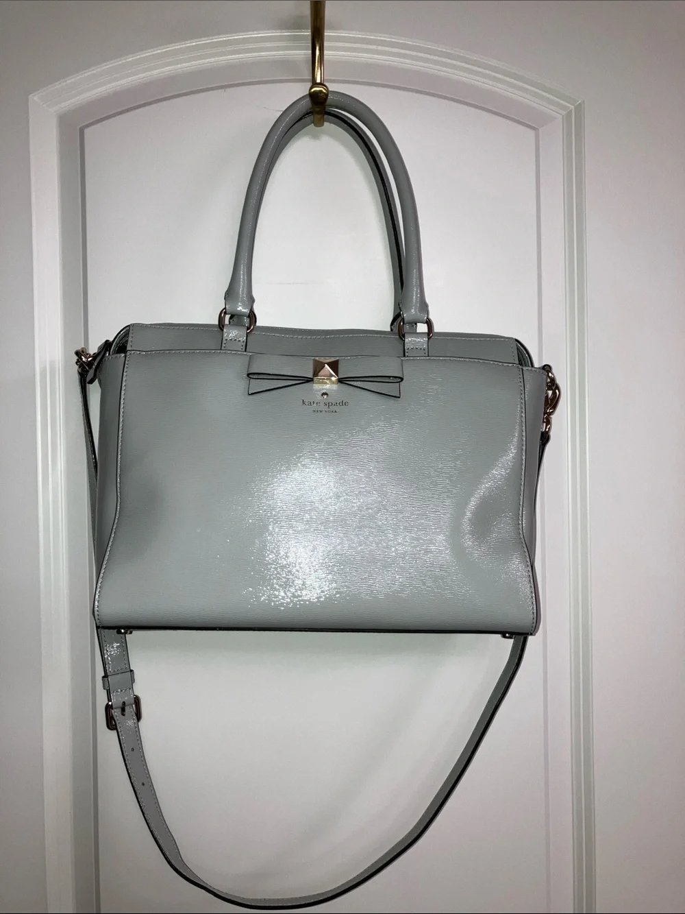 Kate Spade Gray Patent Leather Satchel L